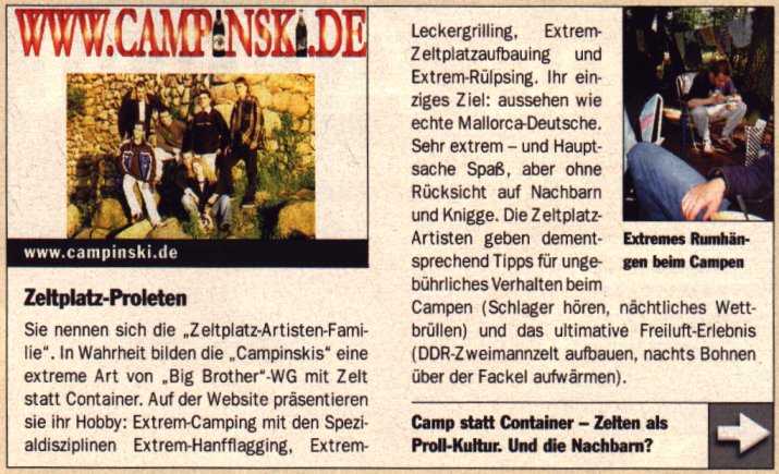 Der Artikel über www.campinski.de in der COM!-Online 6/2000